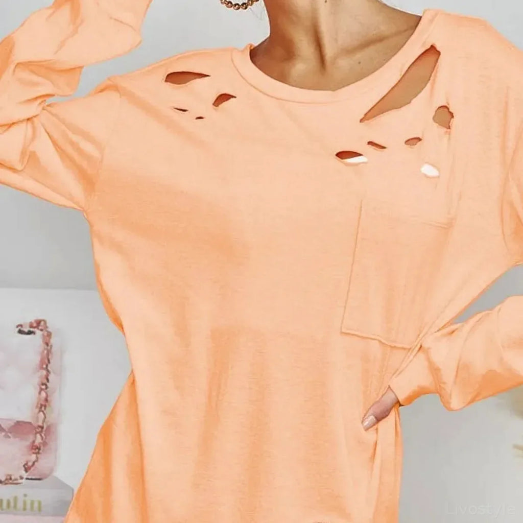Triblend Long Sleeve T-Shirt with Laser-Cut Details and Pocket