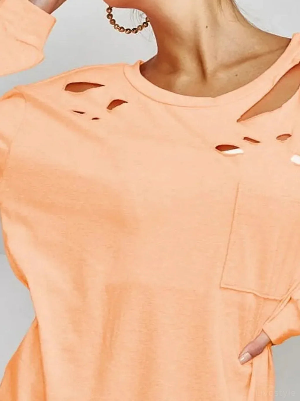 Triblend Long Sleeve T-Shirt with Laser-Cut Details and Pocket