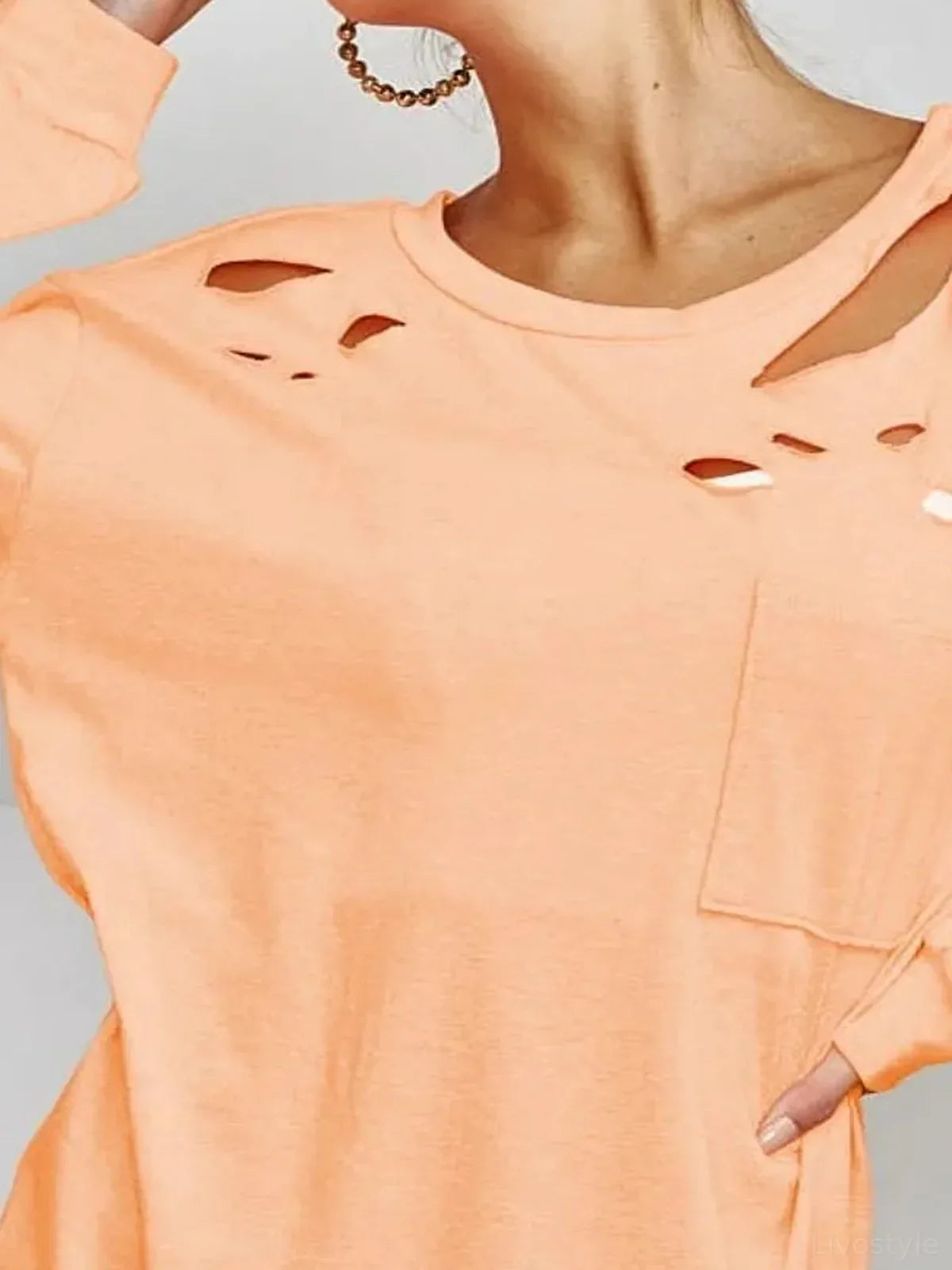 Triblend Long Sleeve T-Shirt with Laser-Cut Details and Pocket