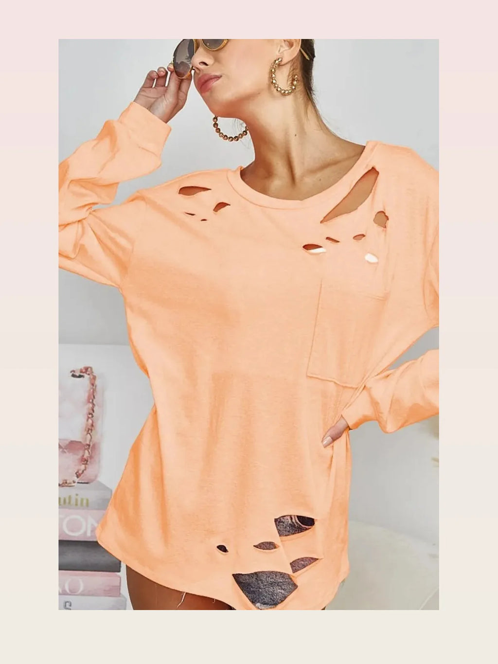 Triblend Long Sleeve T-Shirt with Laser-Cut Details and Pocket