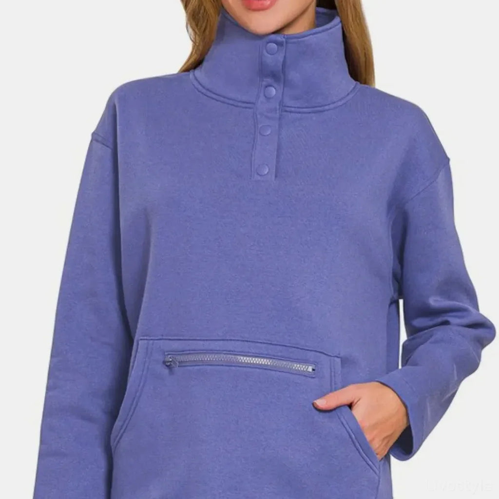 Turtleneck Half Snap Fleece Sweatshirt