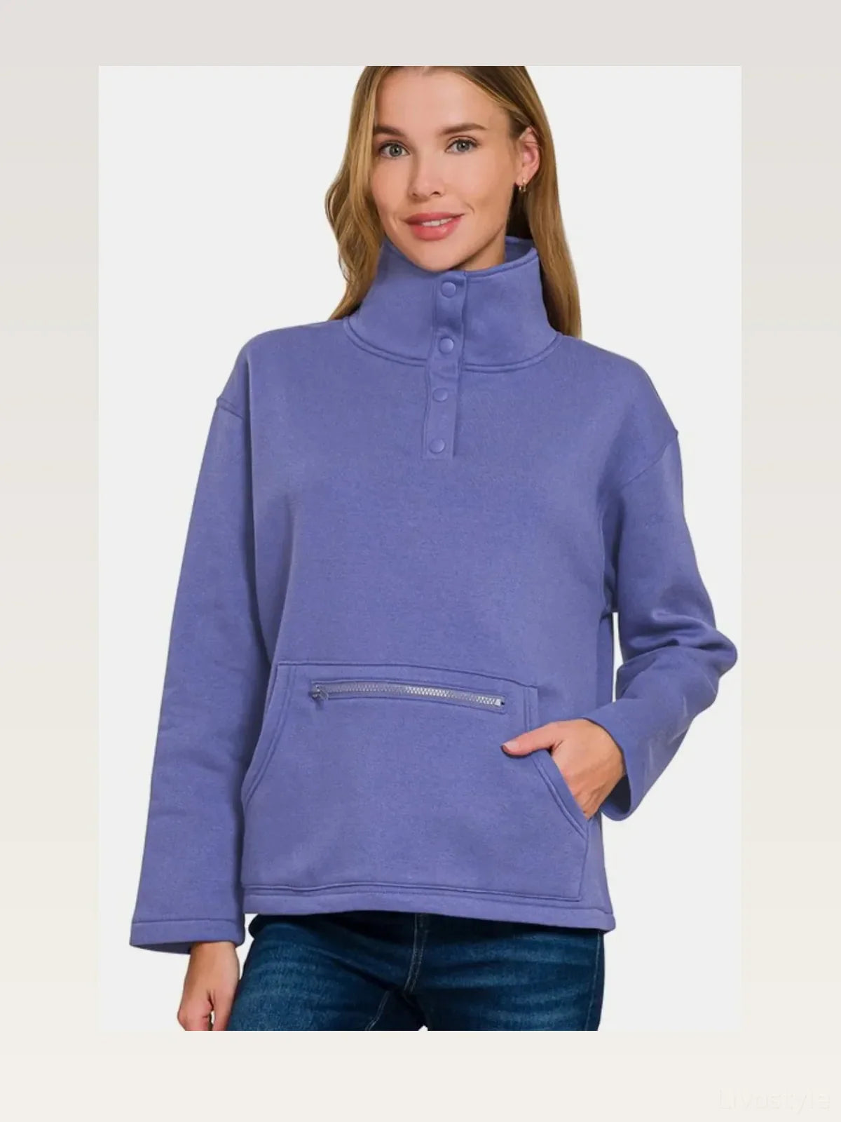 Turtleneck Half Snap Fleece Sweatshirt