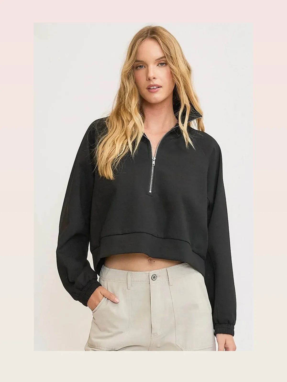 Half-Zip Cropped Sweatshirt with Zipper Collar