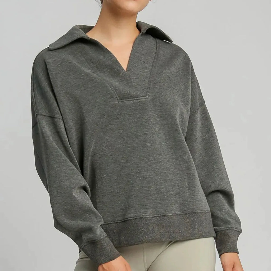 Johnny Collar Dropped Shoulder Sweatshirt – Charcoal