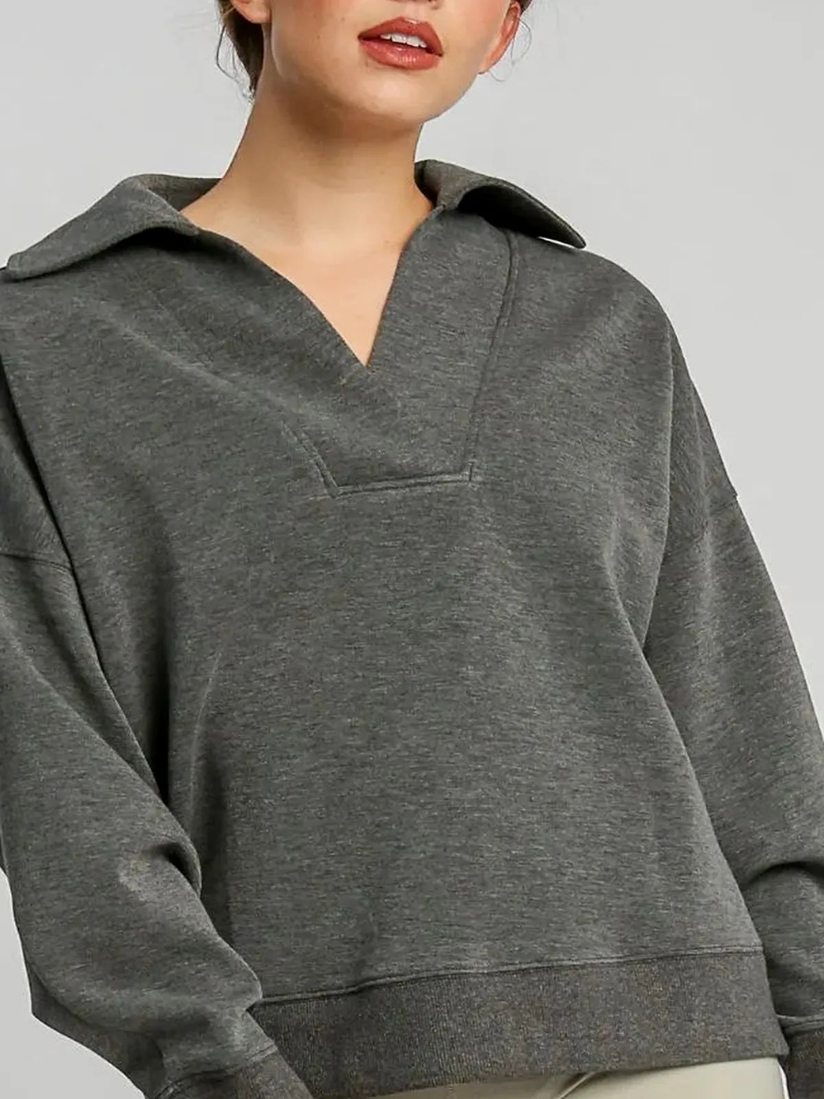 Johnny Collar Dropped Shoulder Sweatshirt – Charcoal