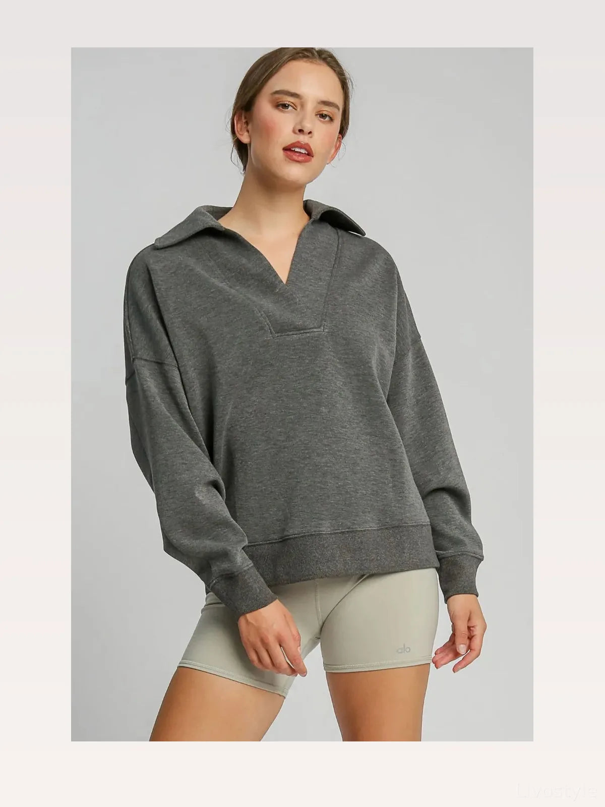 Johnny Collar Dropped Shoulder Sweatshirt – Charcoal