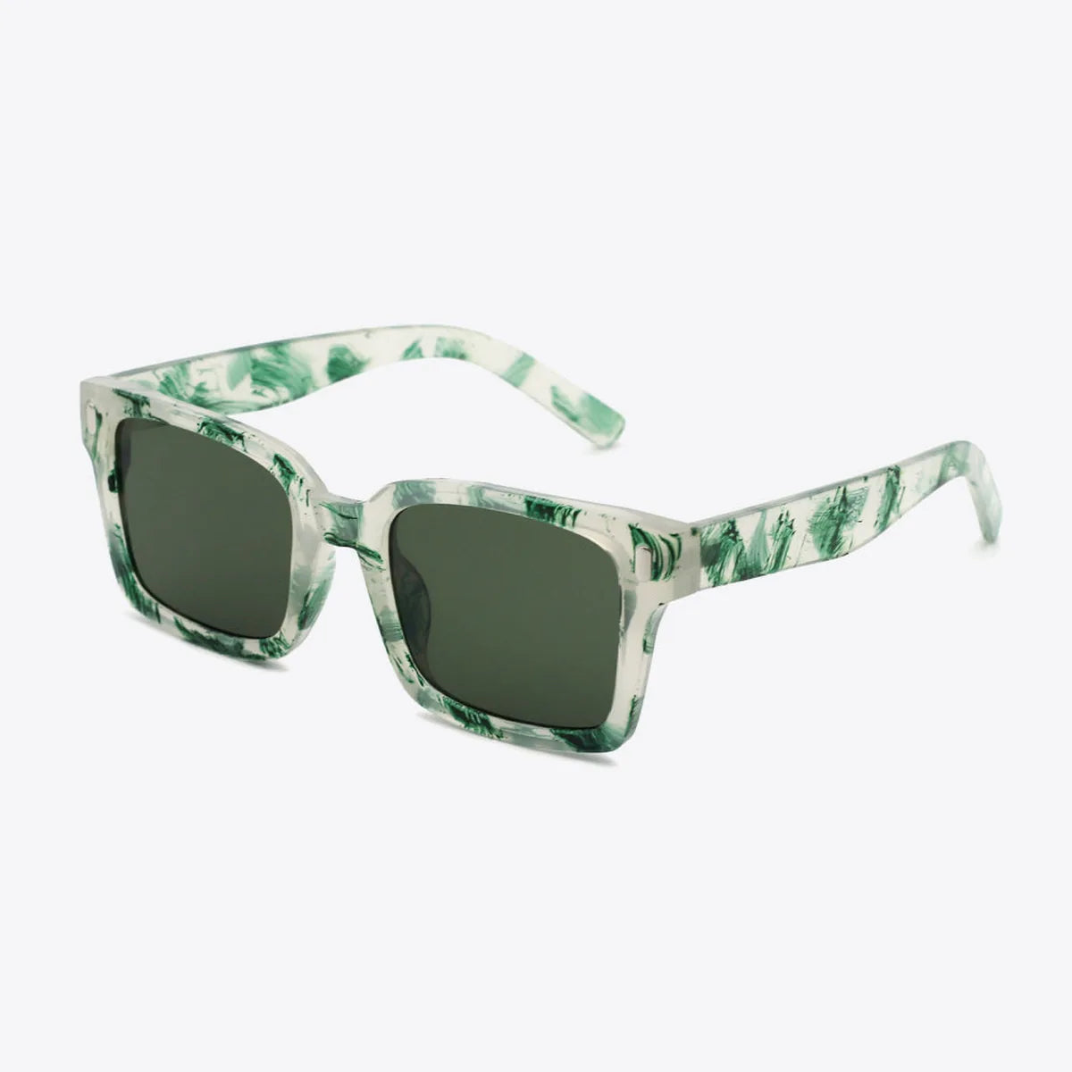 UV400 Polycarbonate Square Sunglasses with Abstract Pattern