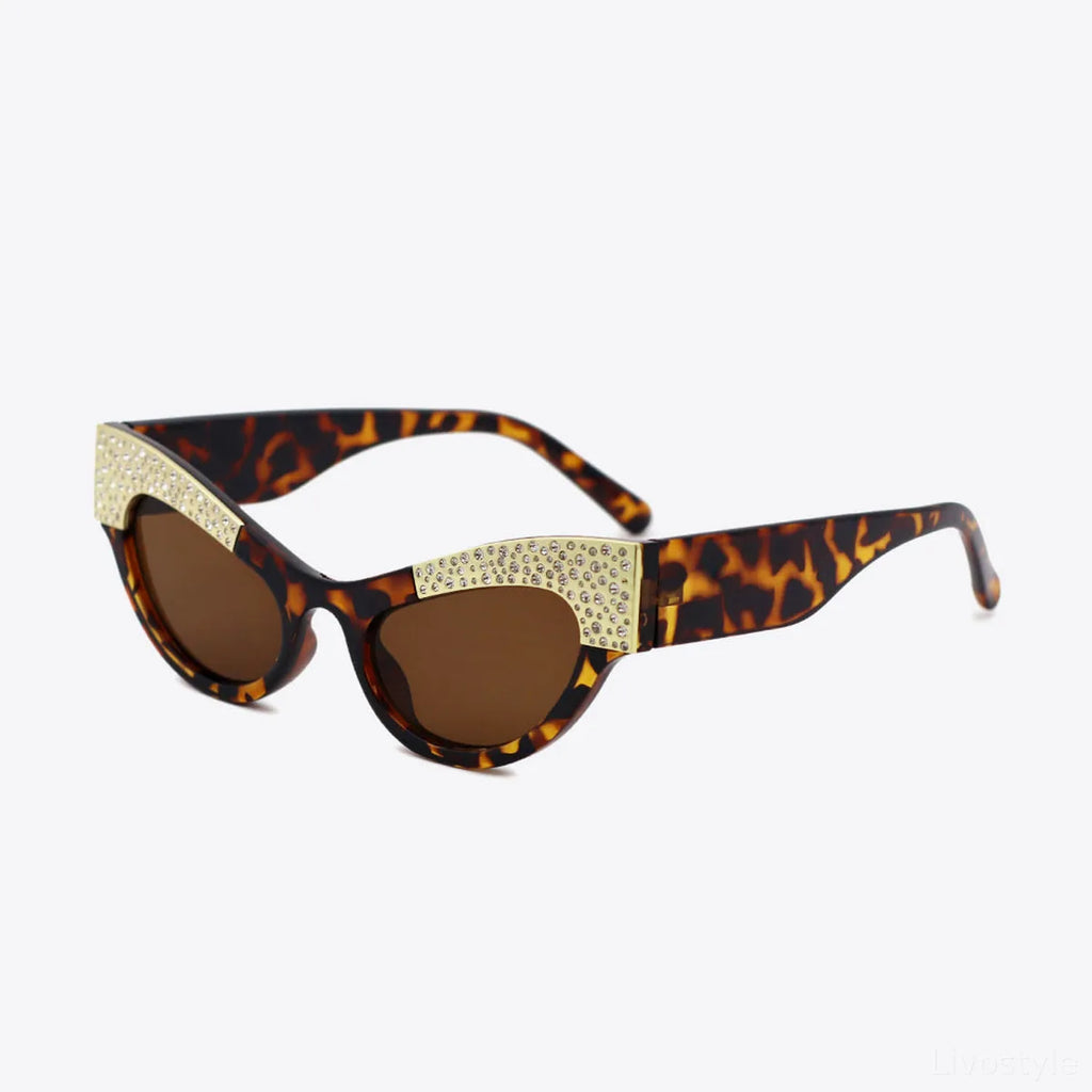 UV400 Cat-Eye Sunglasses with Rhinestone Trim