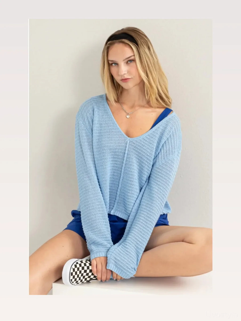V-Neck Striped Long Sleeve Knit Top