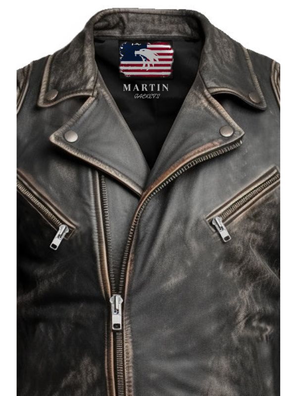 Men's Brown Distressed Leather Biker Jacket