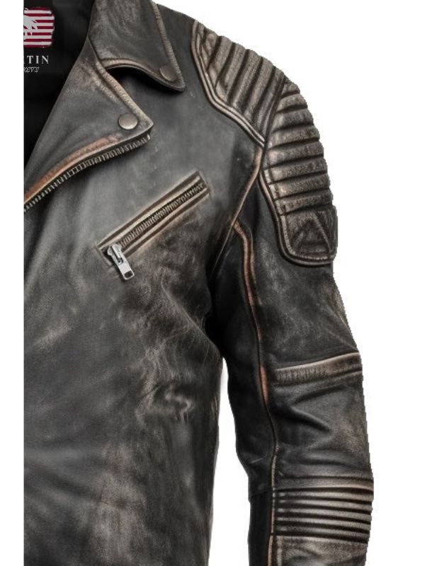 Men's Brown Distressed Leather Biker Jacket