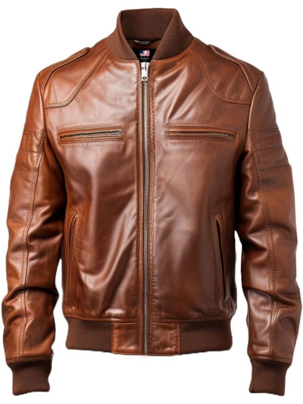 Men's Vintage Brown Leather Bomber Jacket