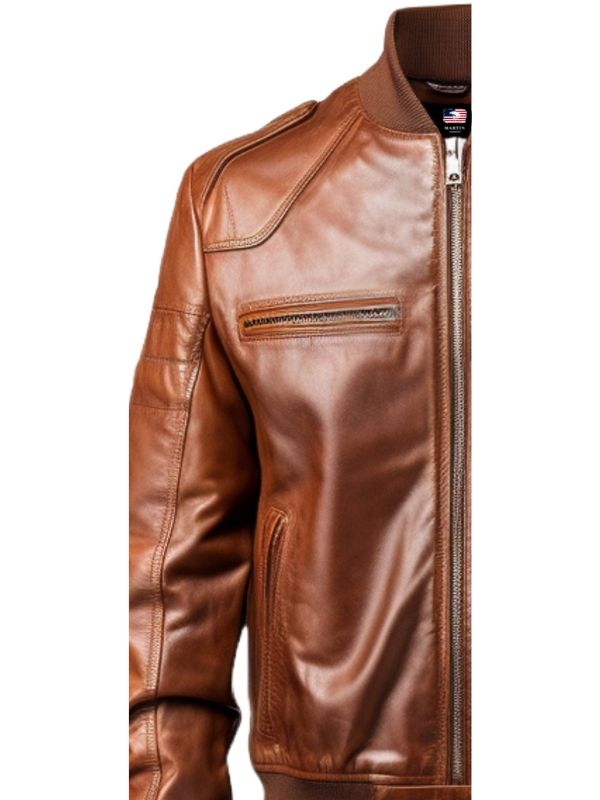 Men's Vintage Brown Leather Bomber Jacket