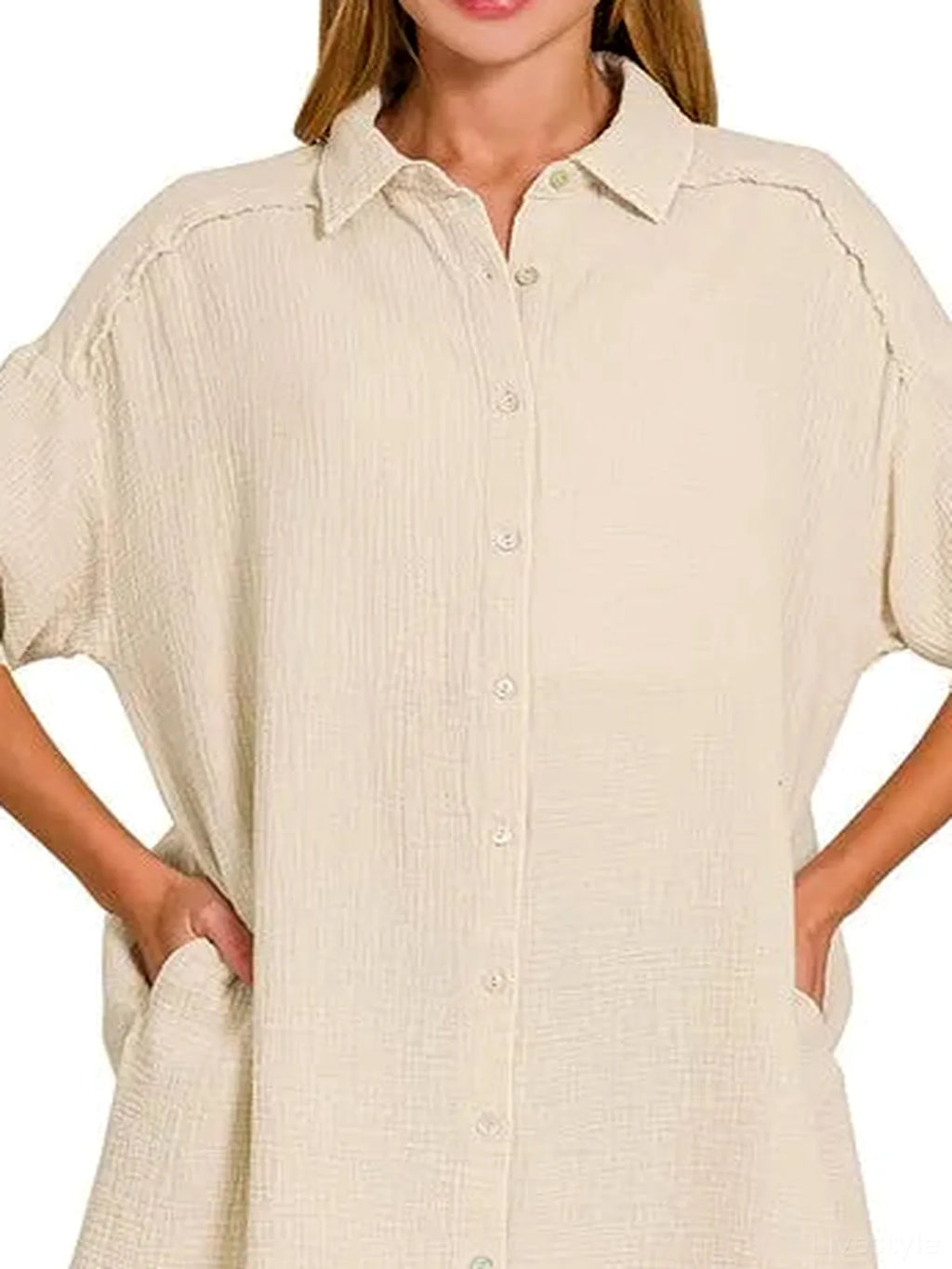 Button Front Double Gauze Shirt Dress – Oversized Fit