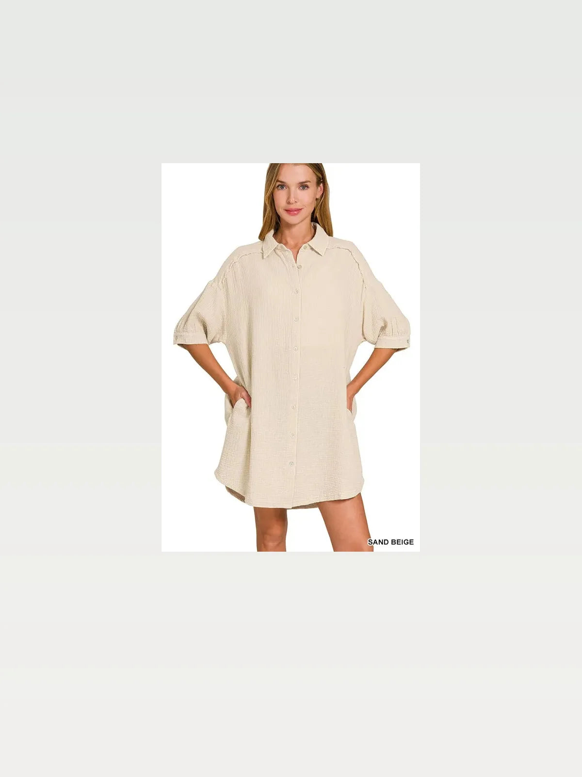 Button Front Double Gauze Shirt Dress – Oversized Fit
