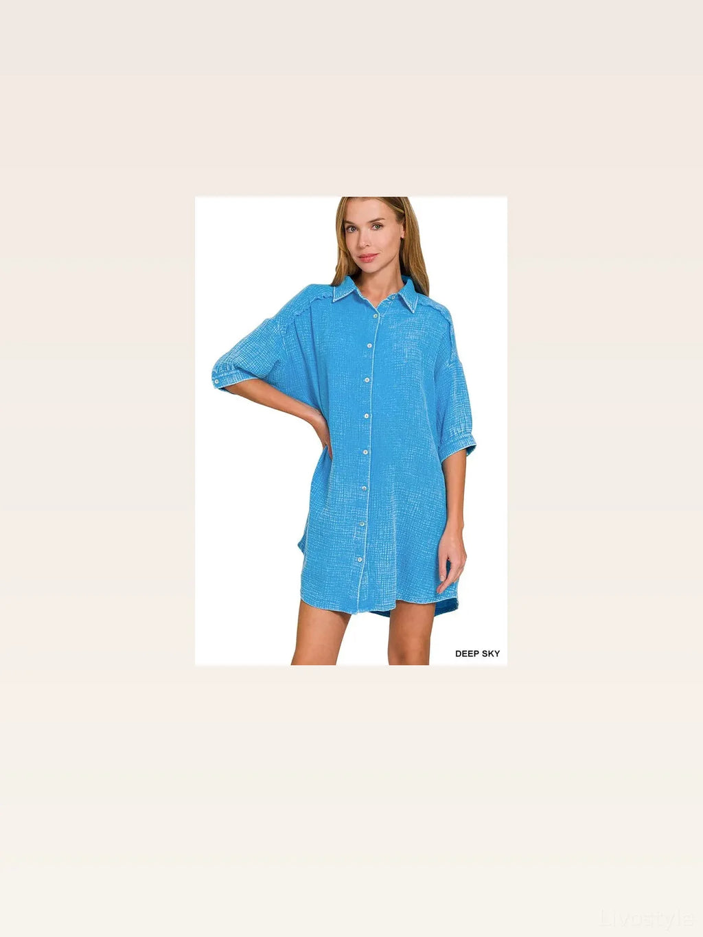 Washed Double Gauze Cotton Shirt Dress with Pockets