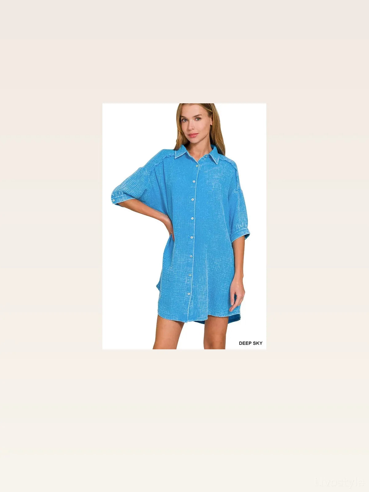 Washed Double Gauze Cotton Shirt Dress with Pockets