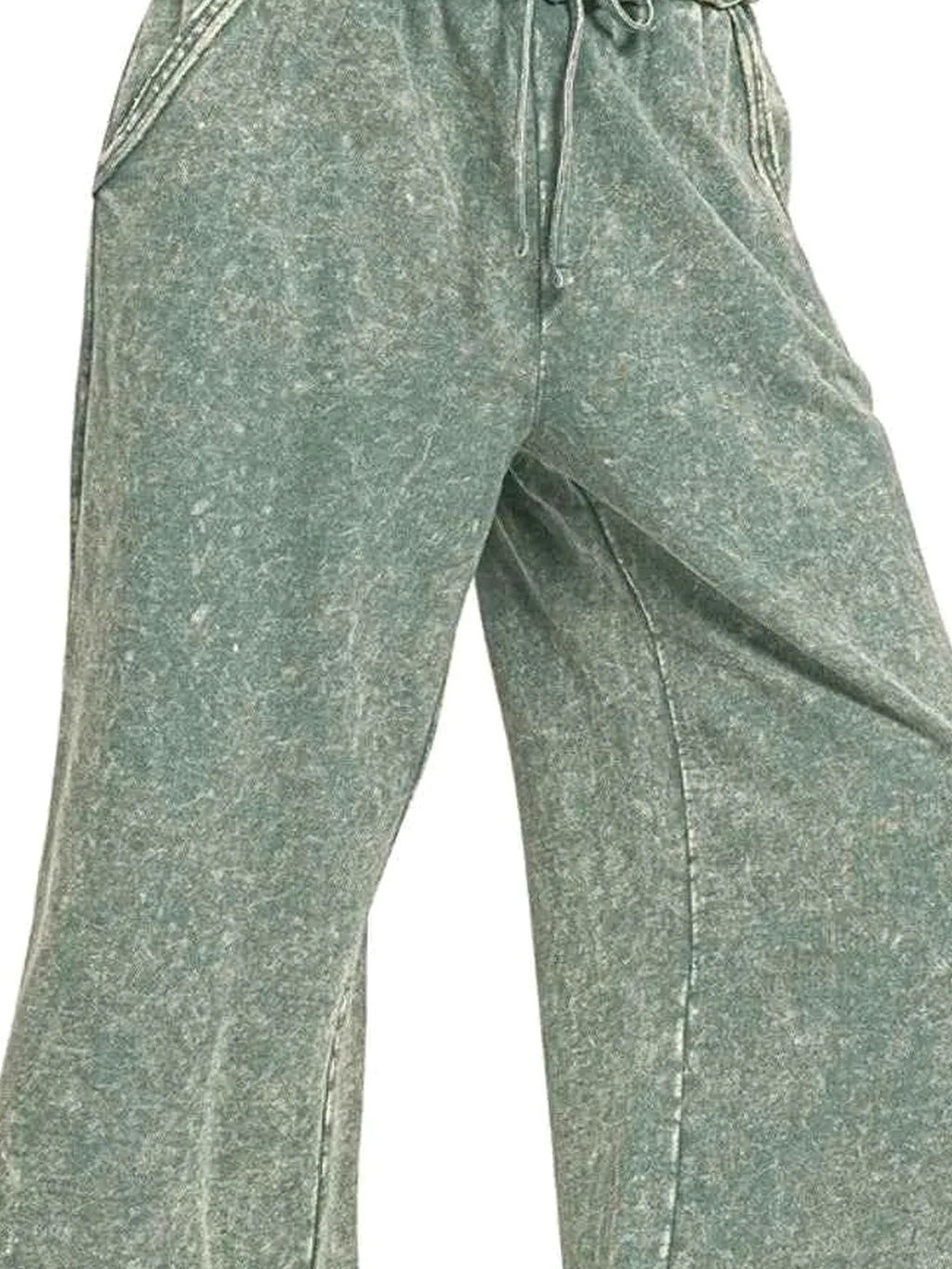 Washed French Terry Wide Leg Palazzo Pants with Pockets