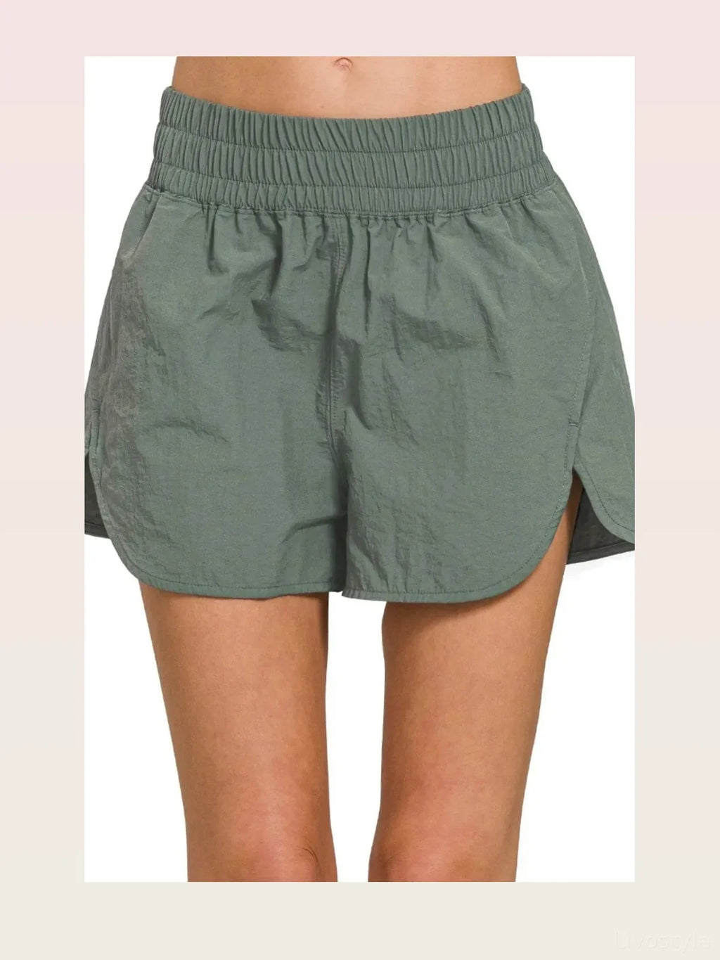 Nylon Windbreaker Running Shorts with Smocked Waist
