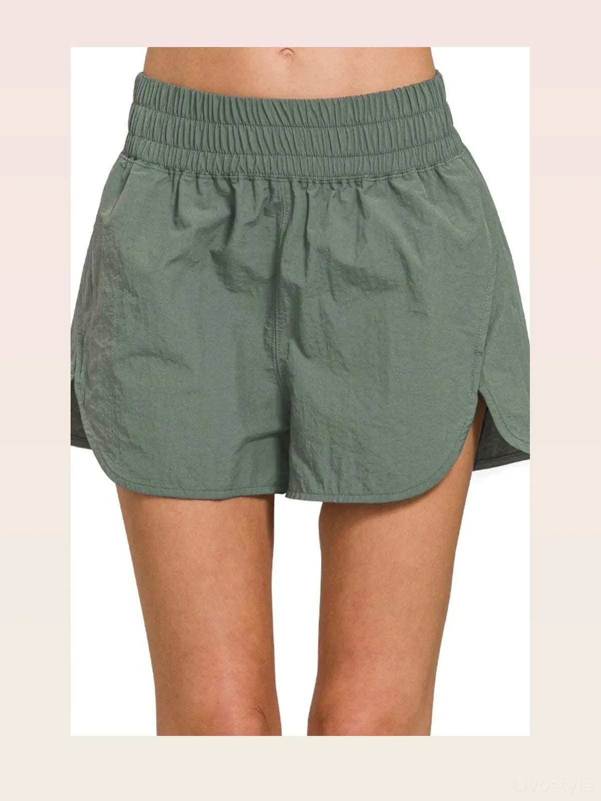 Nylon Windbreaker Running Shorts with Smocked Waist