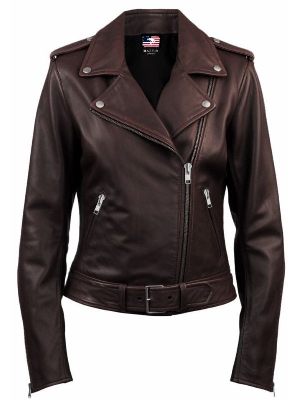 Women's Dark Brown Leather Biker Jacket