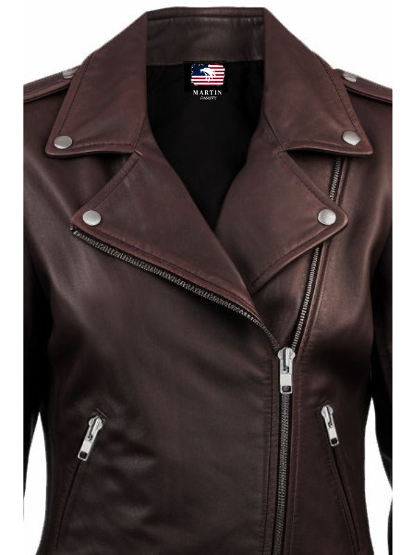 Women's Dark Brown Leather Biker Jacket