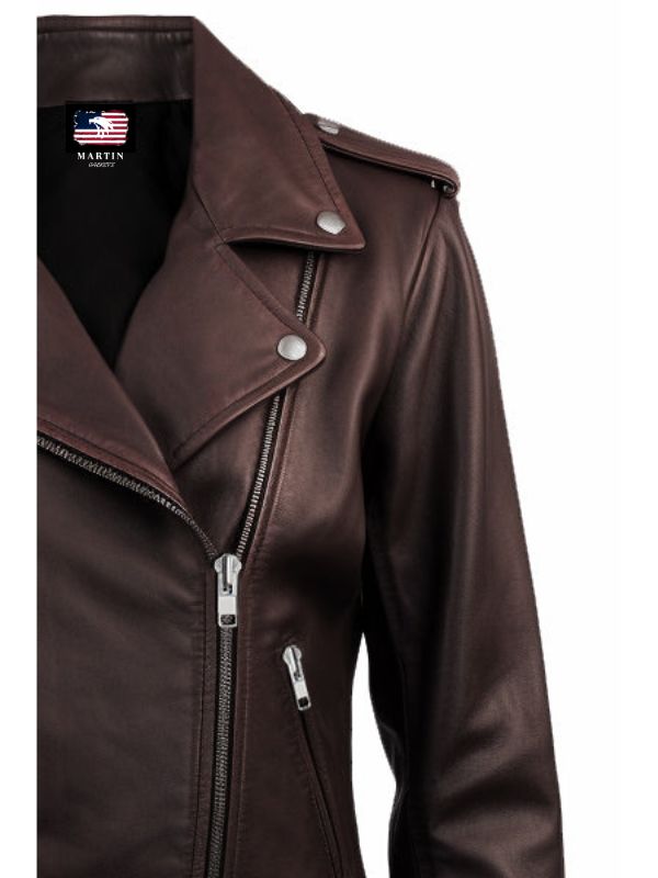 Women's Dark Brown Leather Biker Jacket