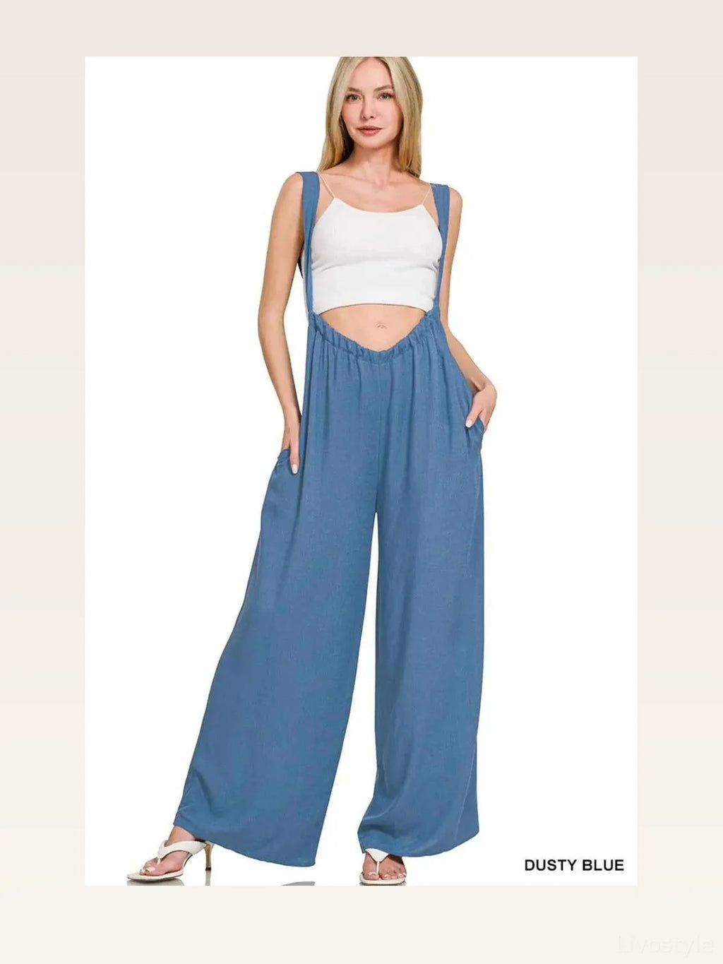 Woven Tie Back Suspender Jumpsuit with Pockets