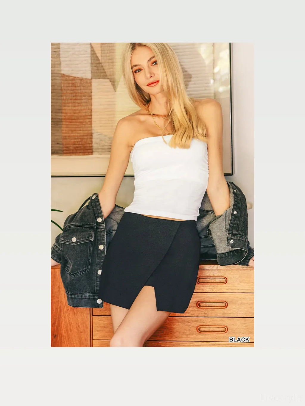 Wrap Front Skort in Stretch Rayon Nylon Blend, Black
